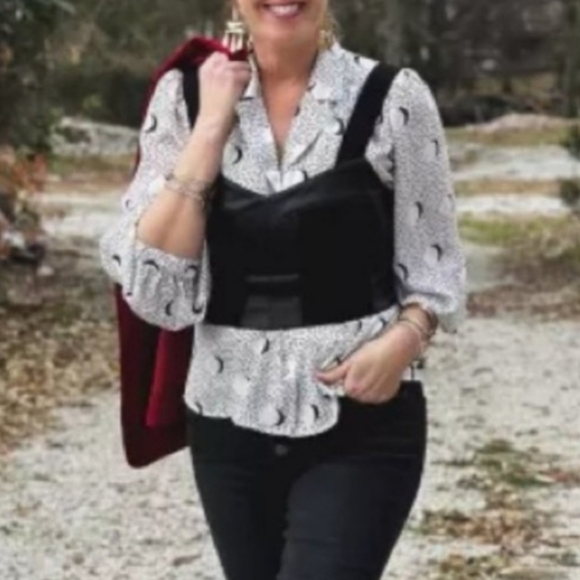 CAbi, New, Jet Black Bralette Faux Leather Ponte Knit Stretch Top Size Medium - Picture 3 of 12